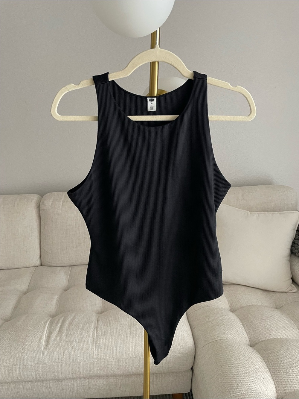 Nordstrom BP Micro Ribbed Stretch Butter High Neck Tank Bodysuit Black